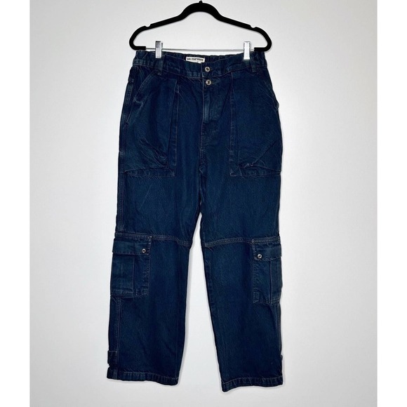 NWT Free People Marx Slouchy Denim Cargo Jeans Black Noir Women's Size 28 - Picture 2 of 7